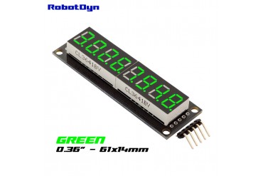 8-Digit LED Display Tube, 7-segments, decimal points, 61x14mm,74HC595 (Green)